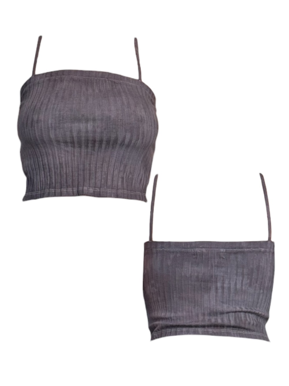 Gray Tie Dye Square Neck Spaghetti Strap Crop Top
